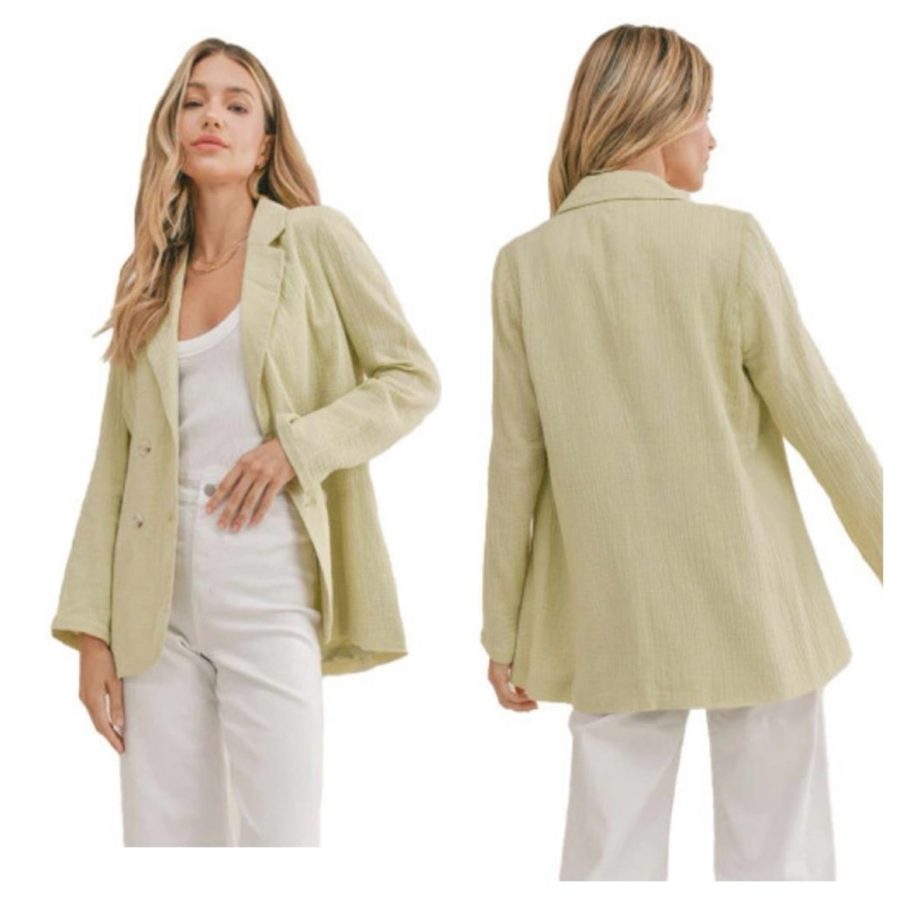 Sadie and Sage Gauze Blazer Jacket Lagenlook Boho Textured Button Down Cottage